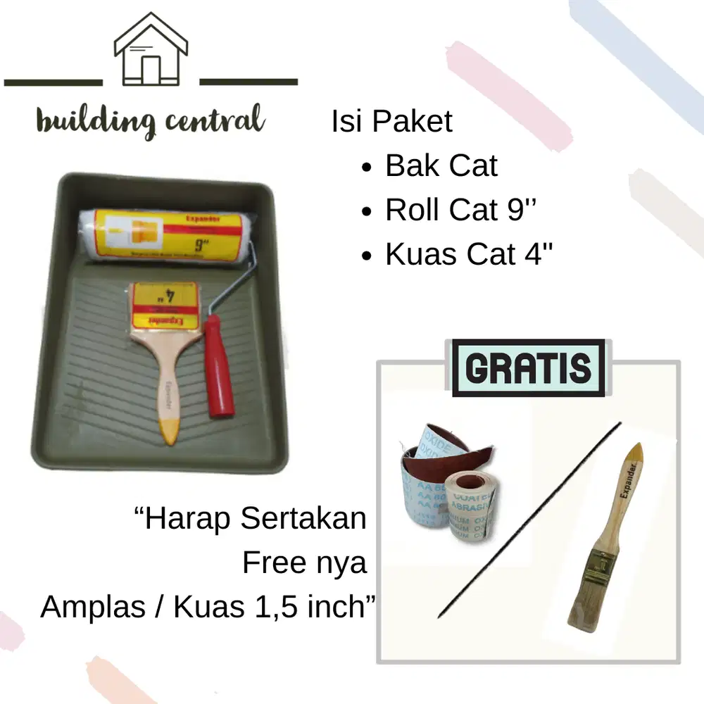 Paket Alat Cat Tembok 9 Inch + Nampan + Kuas + Free Amplas / Kuas 1/2
