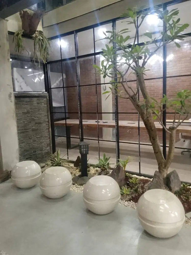 bangku bola hiasan halaman outdoor marmer teraso