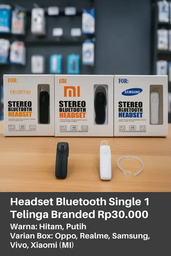 Headset Earphones Handsfree bluetooth branded mono single (1 telinga)