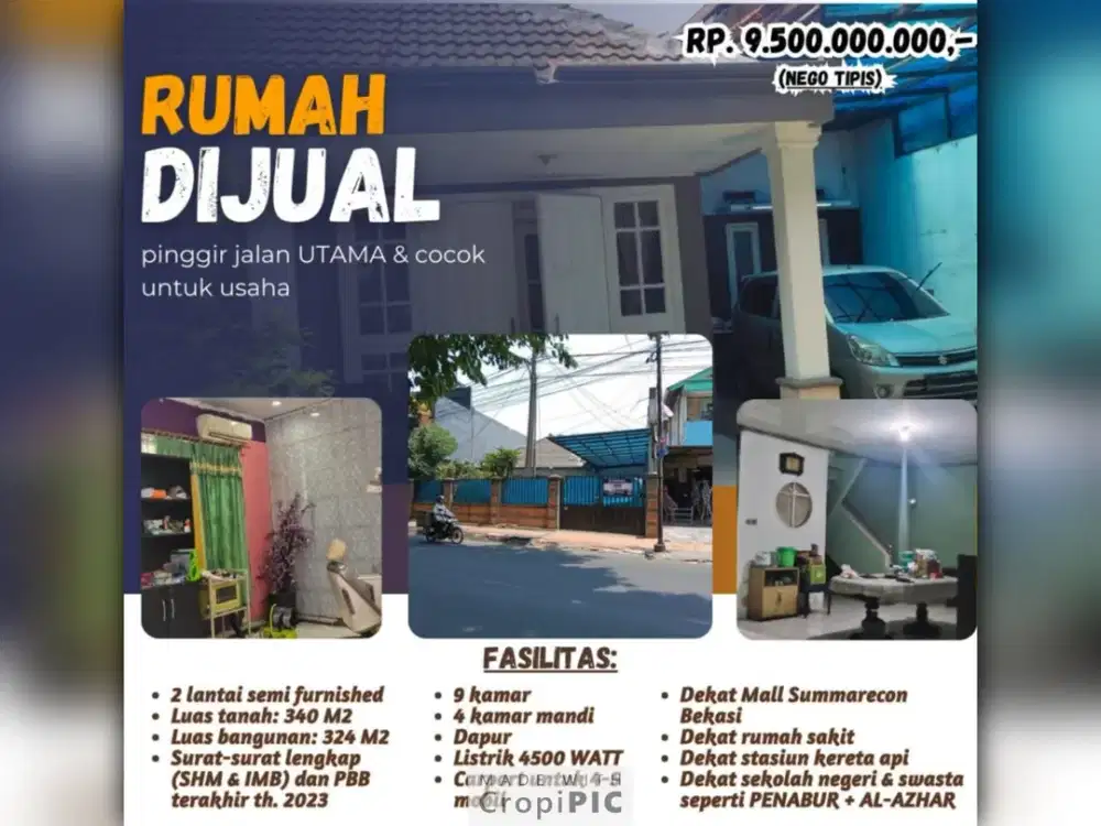 Rumah Dijual Pinggir Jalan Utama Agus Salim Bekasi