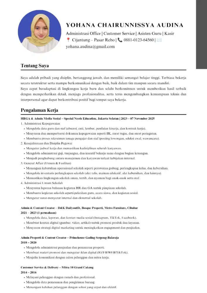 Administrasi/Customer service