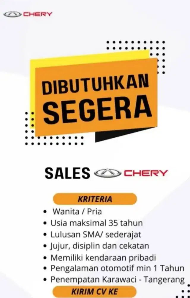 Lowongan sales konsultan chery