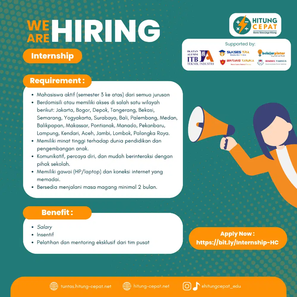 Dibuka! Lowongan Magang Mahasiswa (Paid) – Program Tuntas Hitung Cepat