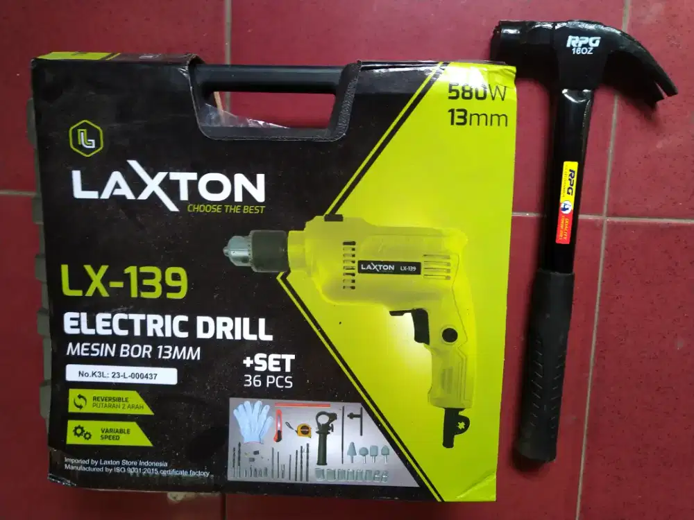 Mesin Bor Listrik 13mm Laxton LX139 Impact Drill Koper set +Palu Jogja