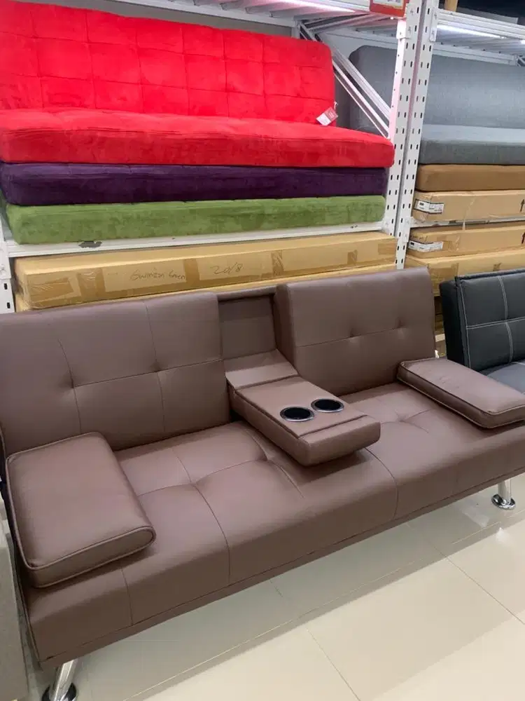 Selma Geni Sofa Bed Kulit dengan Console A5 - Cokelat