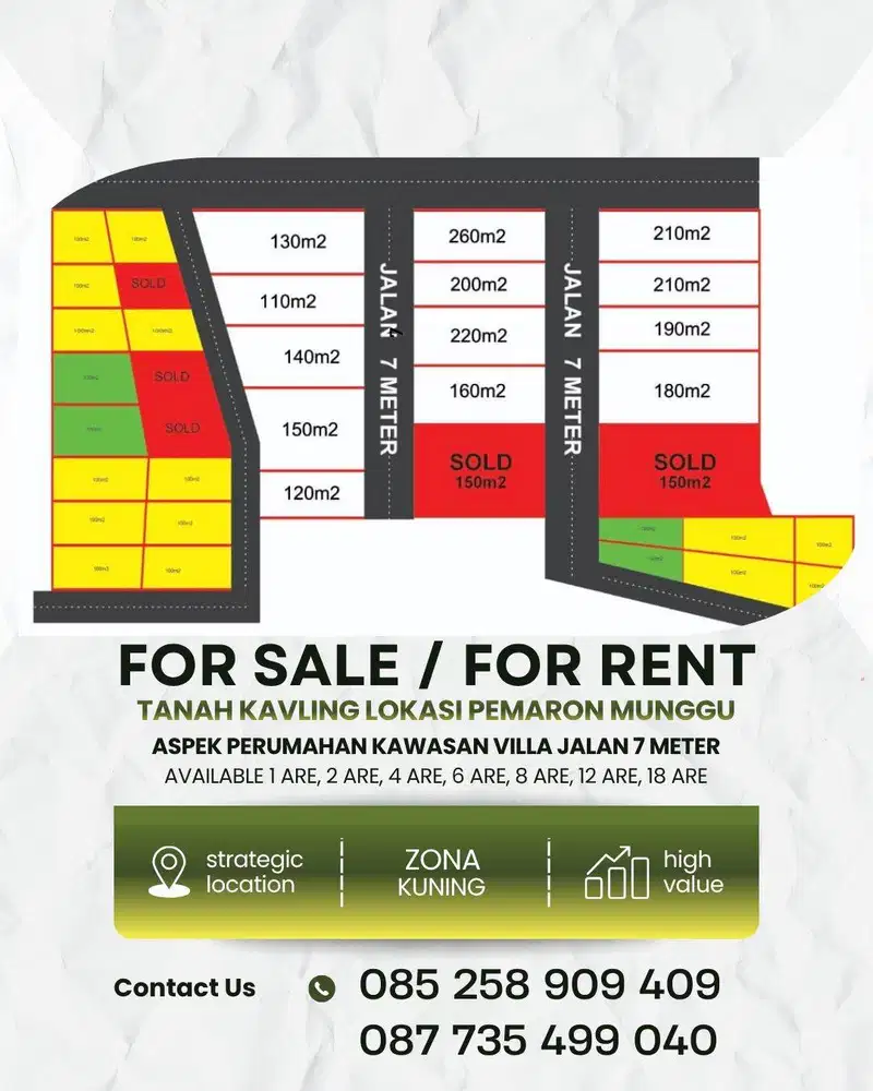 TANAH KAVLING ZONA KUNING DI MUNGGU LEBAR JALAN 7 METER SHM