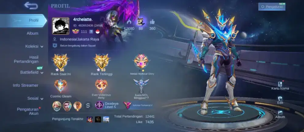 Akun mobile legends legend gusion skin 366 Hero full