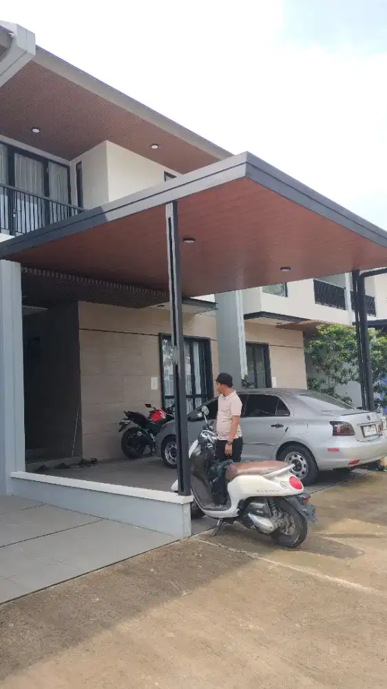 Kanopi rangka baja ringan atap alderon single layer include plafon PVC