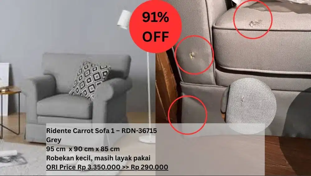 Sofa Single 1 Dudukan Berlengan - Dekoruma Ridente Carrot Grey Sofa