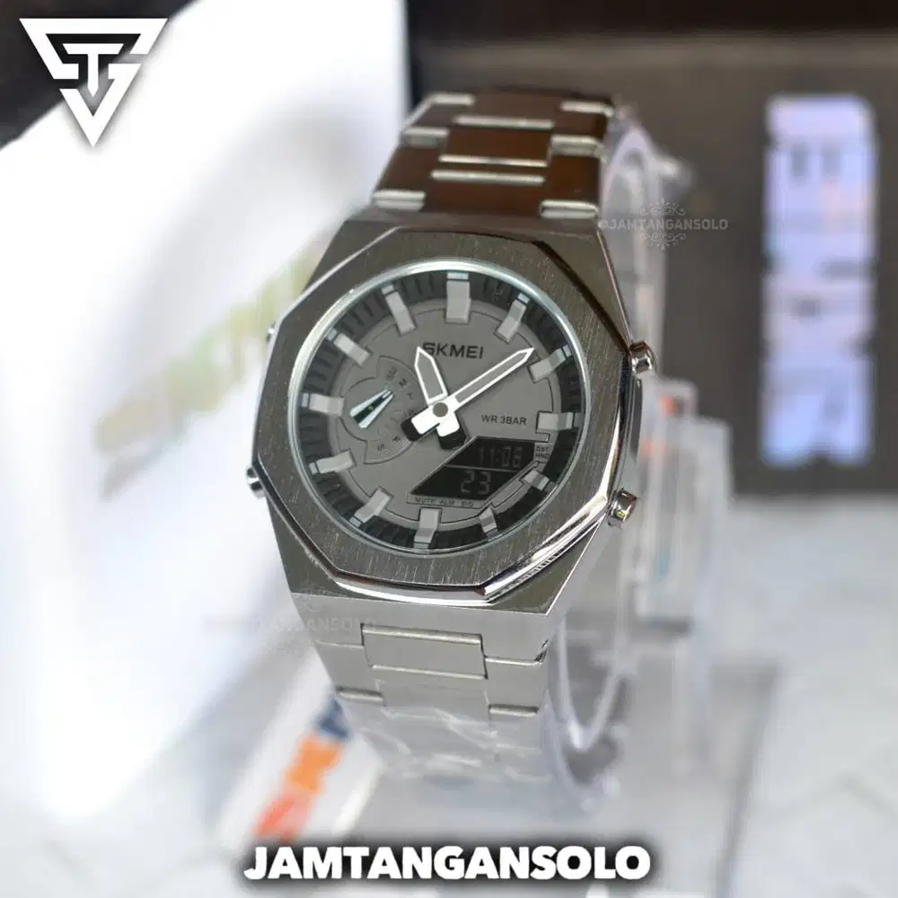 SKMEI GA 2100 ORIGINAL STAINLESS STEEL JAM TANGAN PRIA DUALTIME BOX