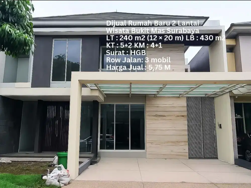 DIJUAL DISEWAKAN RUMAH BARU WISATA BUKIT MAS 430M2 GRAND PALAIS GABANNA SURABAYA BARAT