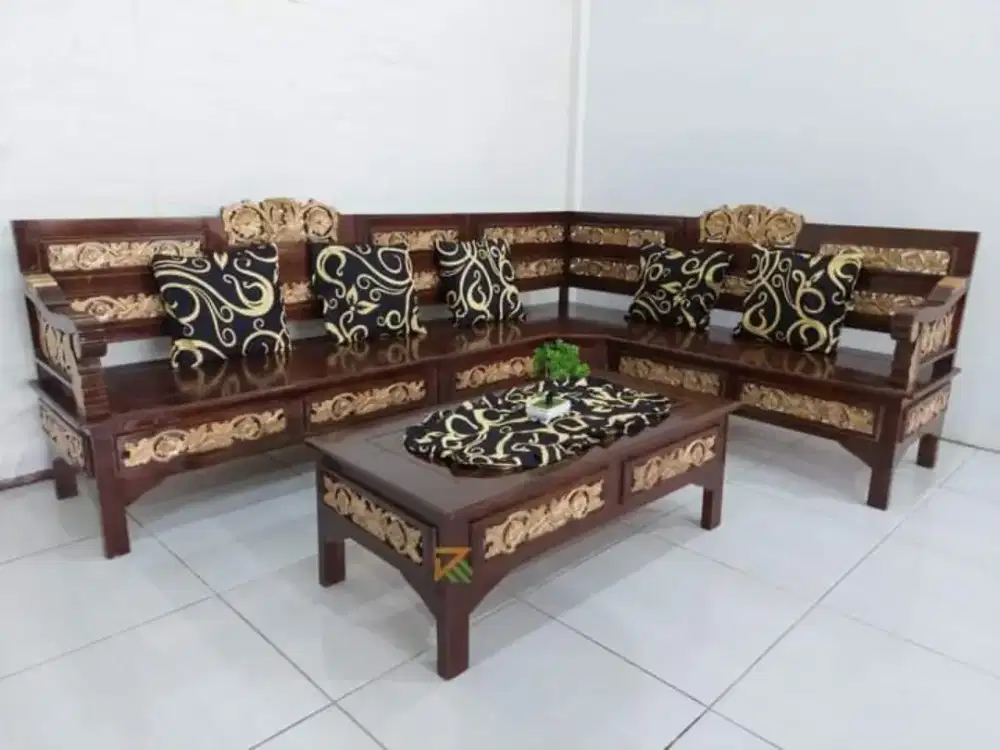 Sofa kayu leter L sudut