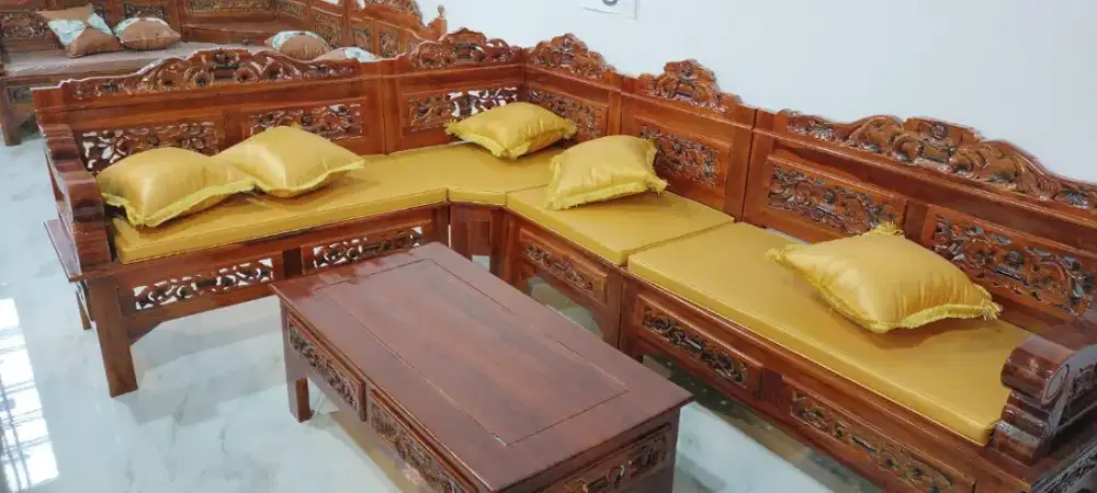 Sofa L jati sudut klasik