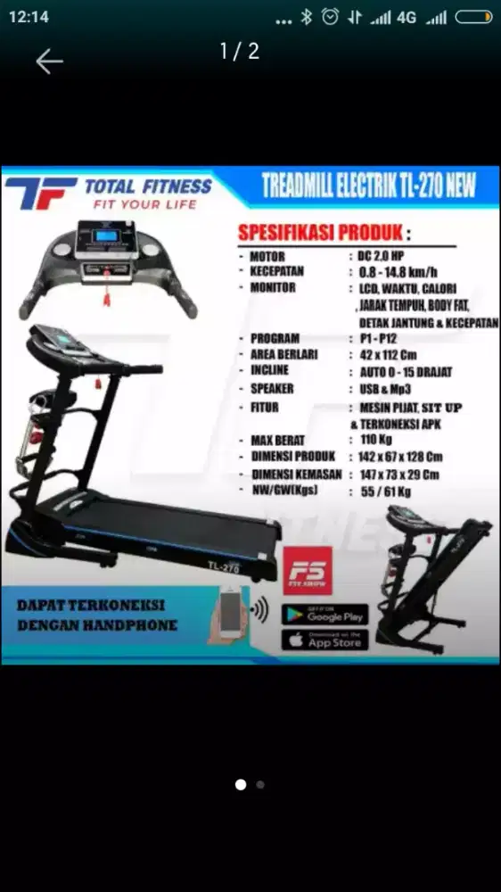Treadmill elektrik tl 270 new