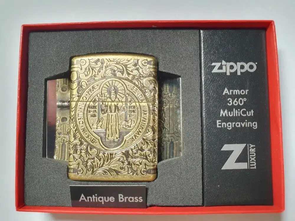 Zippo St Benedict Antique Brass Gas Korep Lighter Original