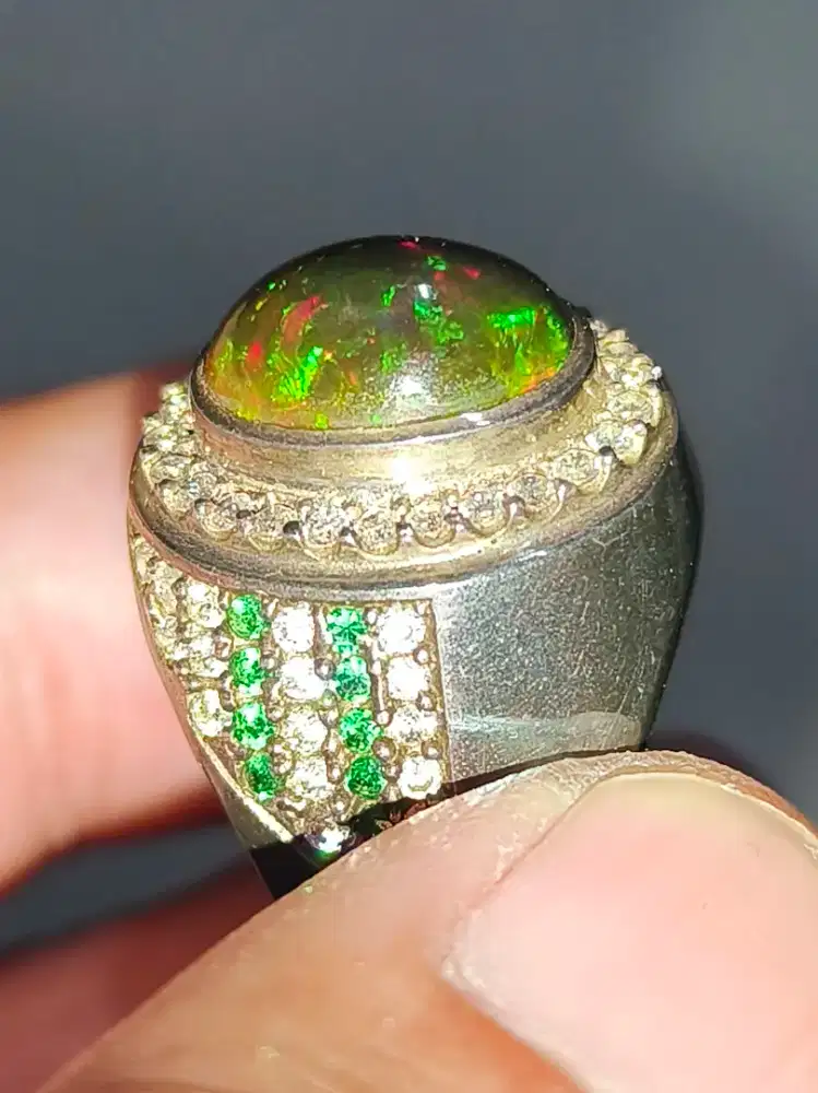 Batu kalimaya black Opal ETHIOPIA 2.86 crat ring perak memo WGL