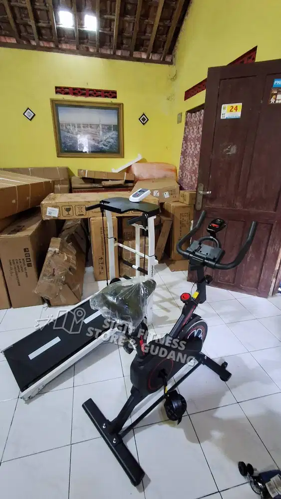 treadmill manual dan sepeda statis - paket hemat dapat 2 alat gym