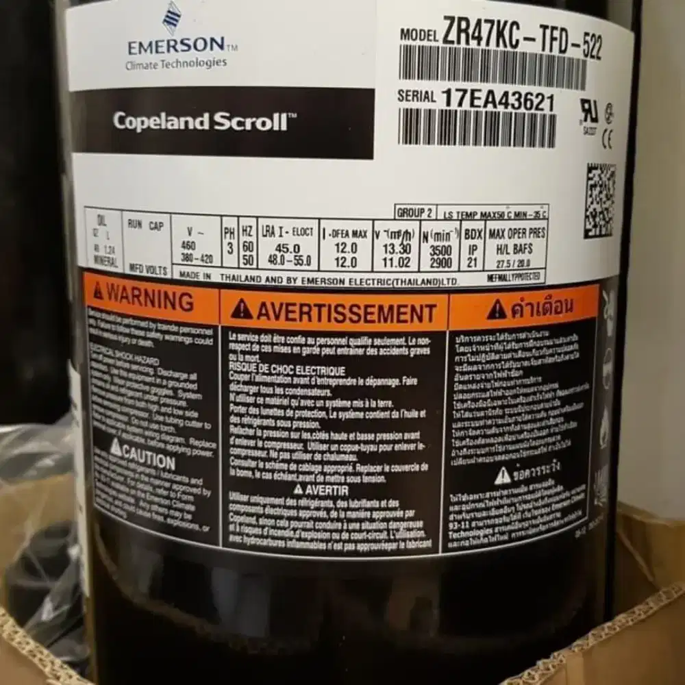 KOMPRESOR AC COPELAND SCROL ZR47KC-TFD-522 (4PK R22 3PHASE)