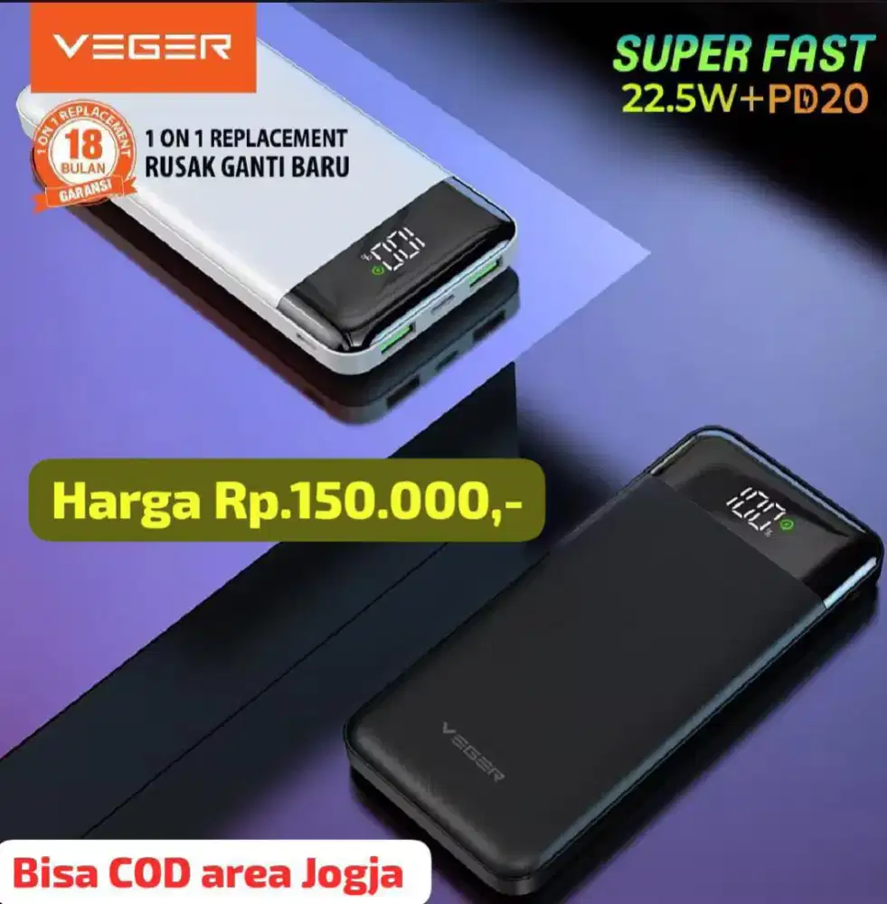 Powerbank Veger 10000mah 22,5W ( DIGITAL & FAST CHARGING )