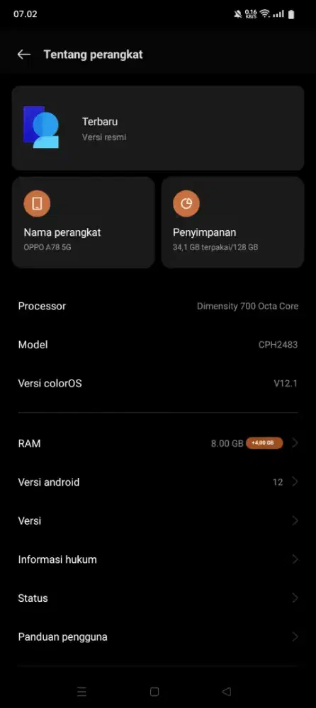 hp oppo a78 5g ram 8+4/128 jual bu 1 jt