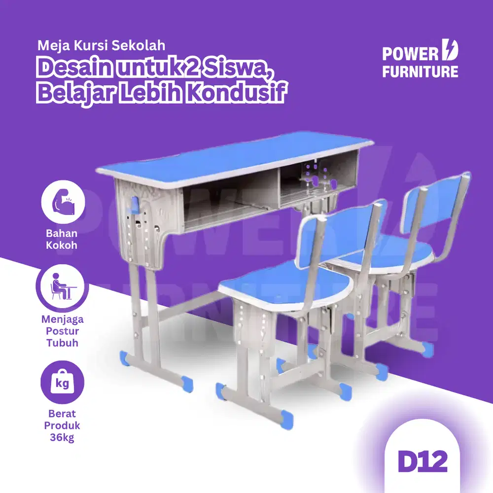 Set Meja Kursi Sekolah D12 -  Meja Kursi Sekolah Ganda