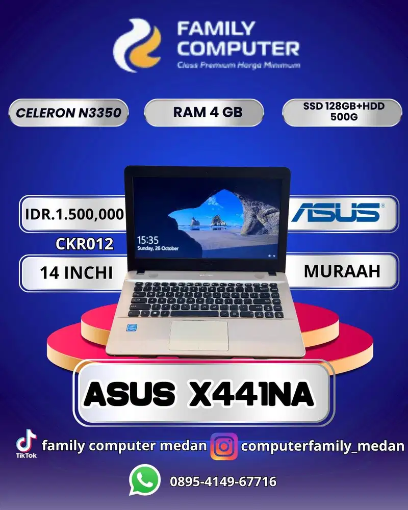 LAPTOP ASUS X441NA CELERON N3350 4GB (14) SSD 128+HDD 500GB