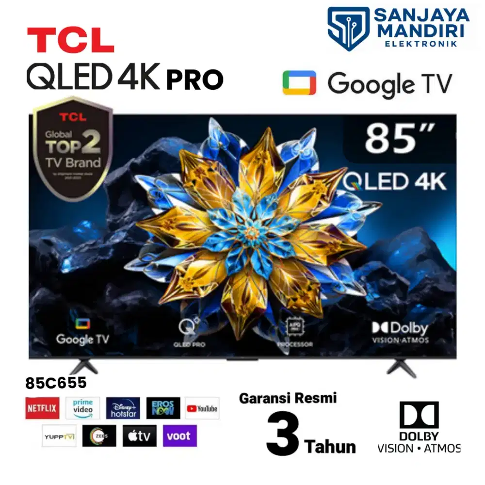 TCL QLED 4K PRO 85 Inch Google TV Dolby Atmos 85C655 ONKYO AIPQ HDR10+