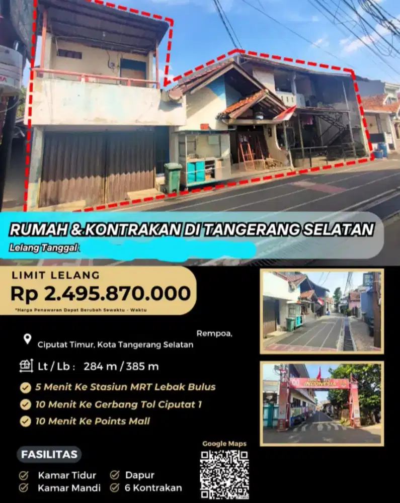 Dijual Rumah dan Kontrakan Rempoa Ciputat Timur