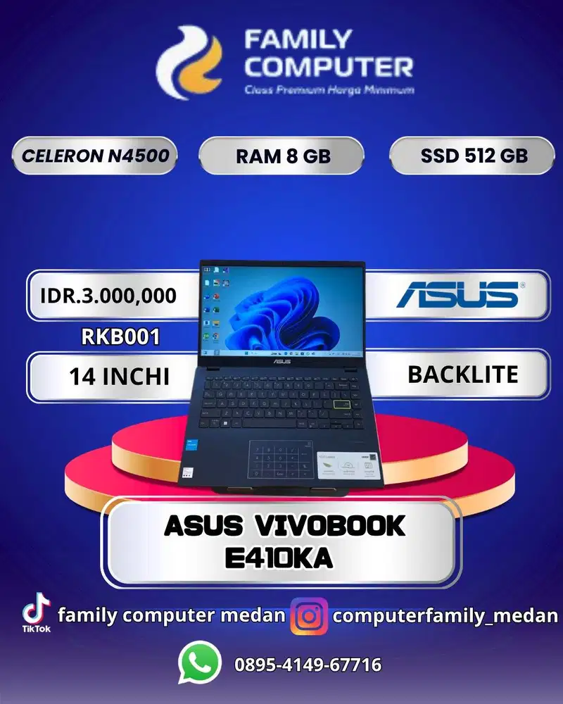 LAPTOP ASUS VIVOBOOK E410KA CELERON N4500 8GB-SSD 512 GB
