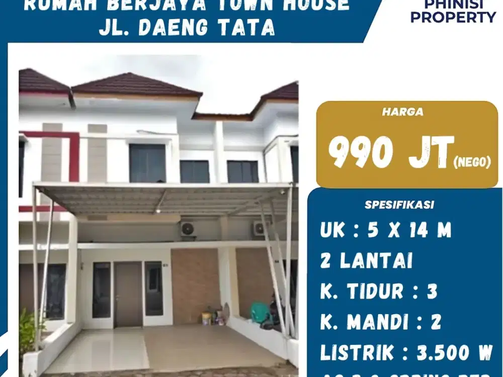 DIJUAL Rumah 2 Lantai Harga Murah di Jalan Daeng Tata Raya