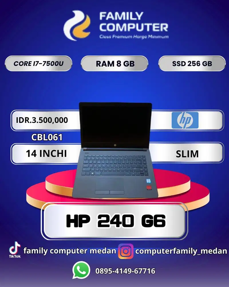 LAPTOP HP 240 G6 NOTEBOOK PC I77500U 8GB SSD 256GB AMD RADEON 2GB
