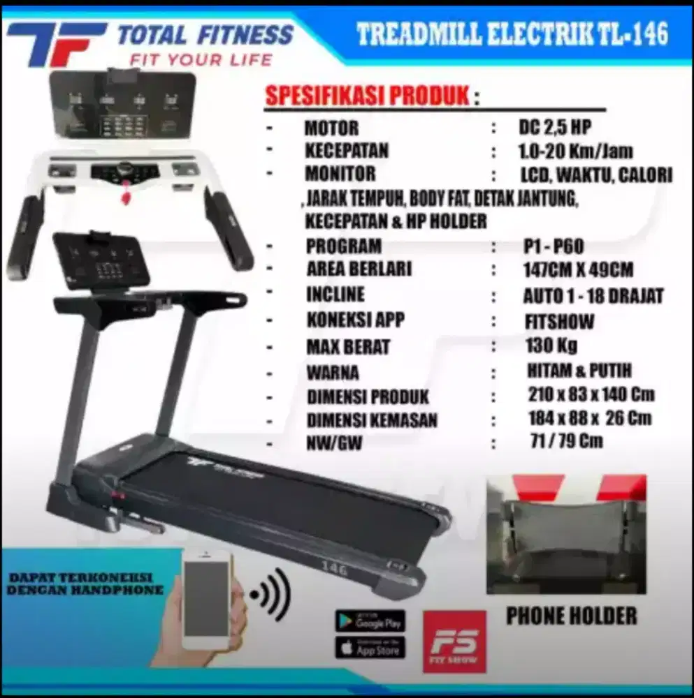 Alat fitness treadmill elektrik tl 146