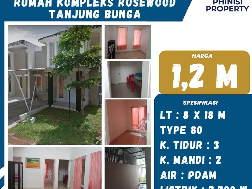 DIJUAL Rumah 3 Kamar di Kompleks Rosewood Tanjung Bunga