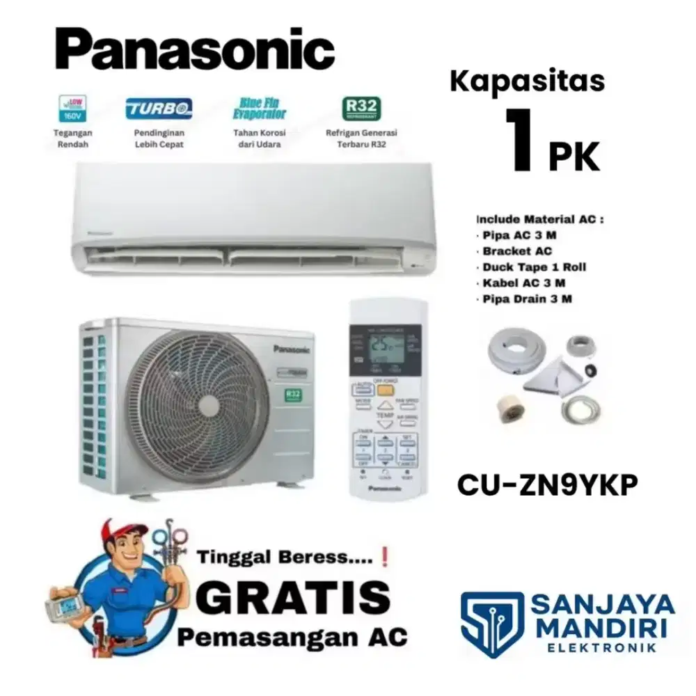 FREE PASANG! PANASONIC AC Split 1 PK - STANDART Turbo Cooling ZN9YKP