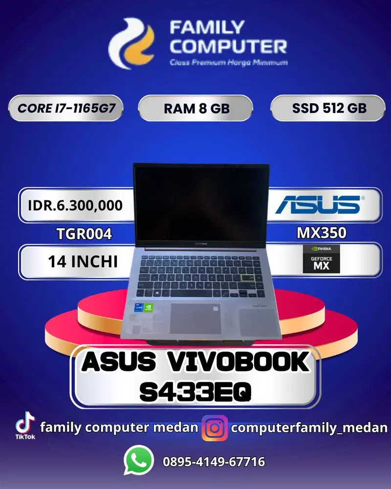 ASUS VIVOBOOK S433EQ|CORE I7-1165G7|RAM8GB|SSD512GB|14INCI|MX350