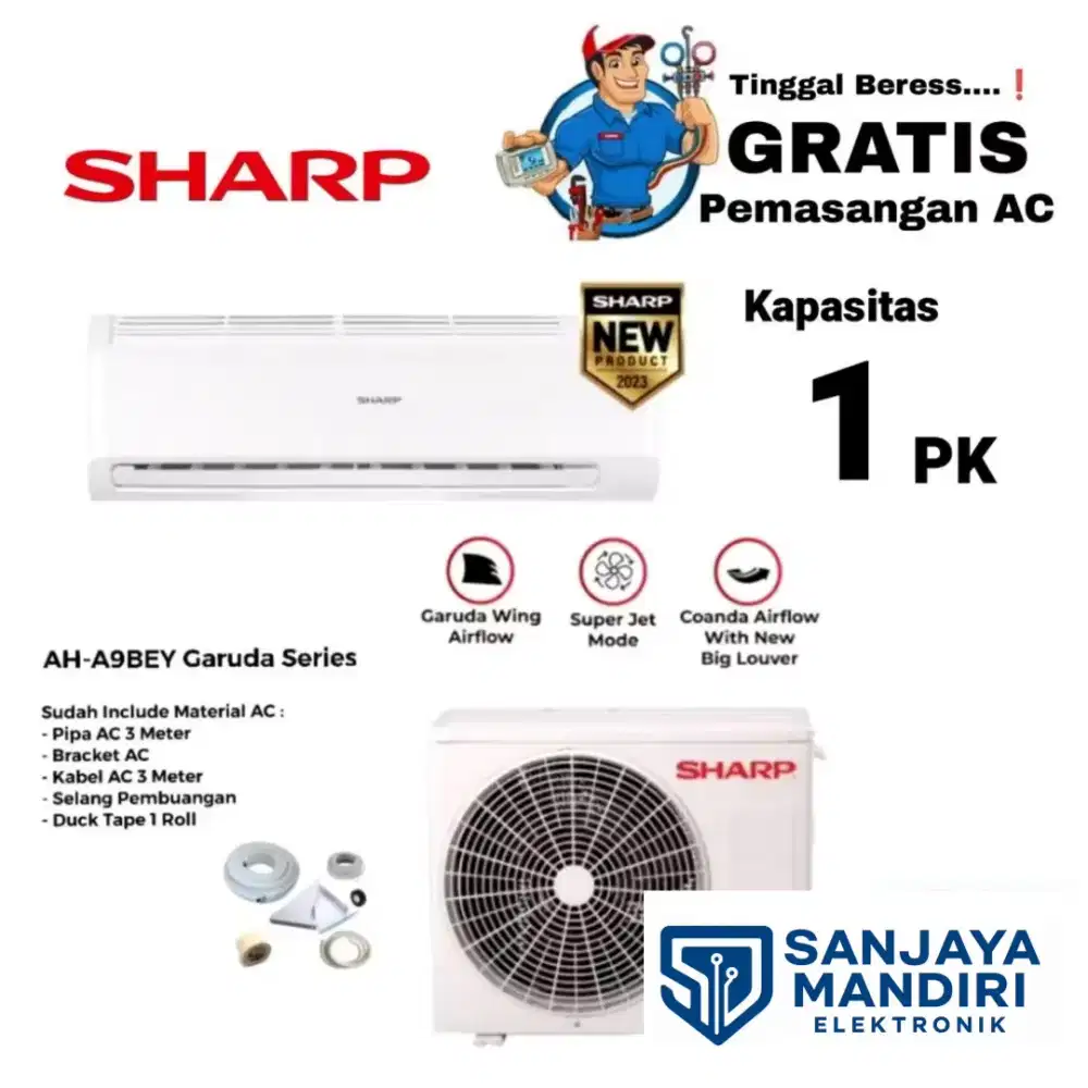 FREE PASANG! SHARP AC Split 1 PK - Multi AirFlow Low Voltage AH-9BEY2