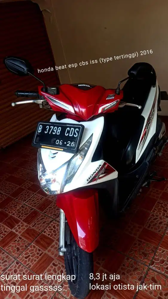 honda beat 2016 esp cbs iss tipe tertinggi surat lengkap pemakai