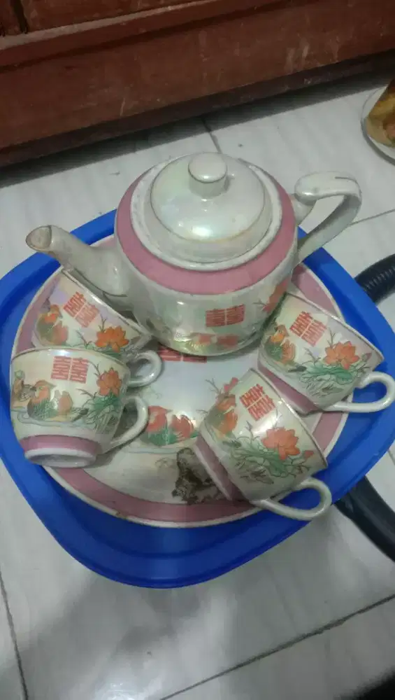 Teko cangkir teh set motif ayam