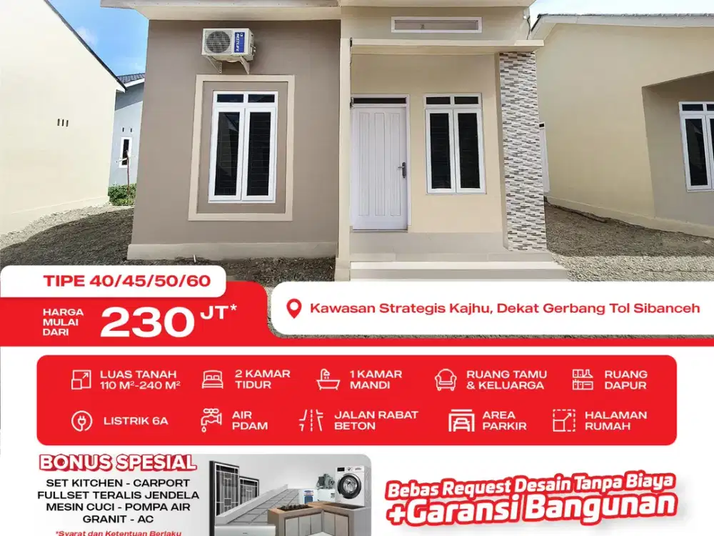 Jual Rumah Area Strategis Tol Kajhu Banda Aceh-Bisa Request Desain & Tipe Rumah Sesuai Keinginan
