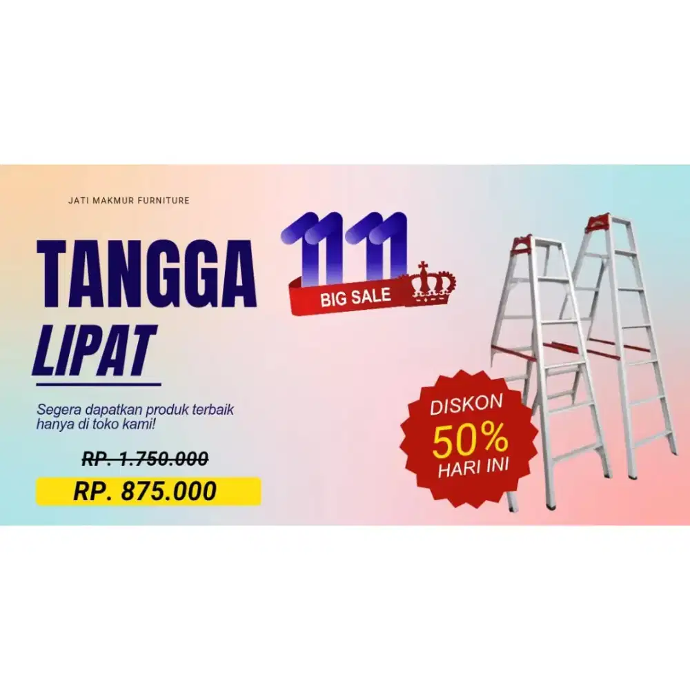 OBRAL! Tangga Lipat Aluminium Kokoh Tinggi 2,5m & 3m – Anti Karat
