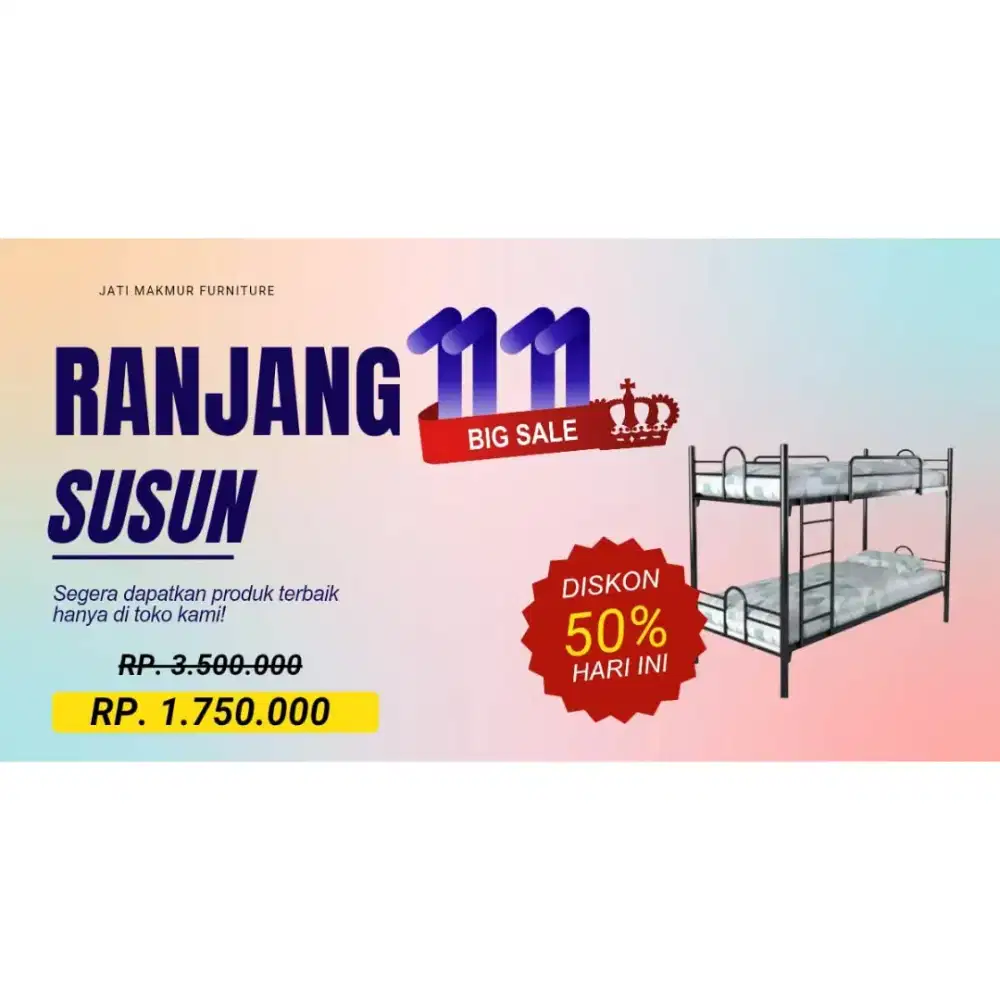 PROMO! Ranjang Besi Susun 2 Tingkat – Kokoh, Minimalis, & Hemat Ruang