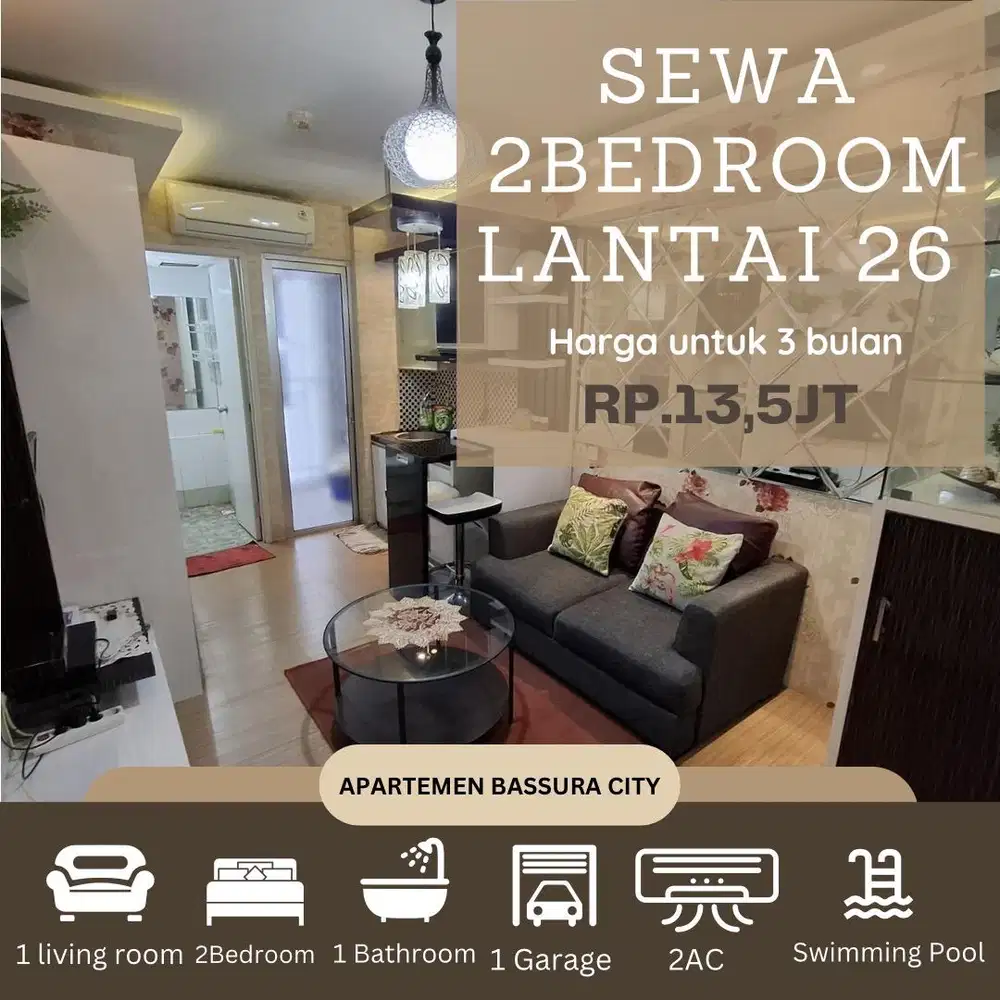 2 kamar sewa full furnish lengkap apartemen bassura city