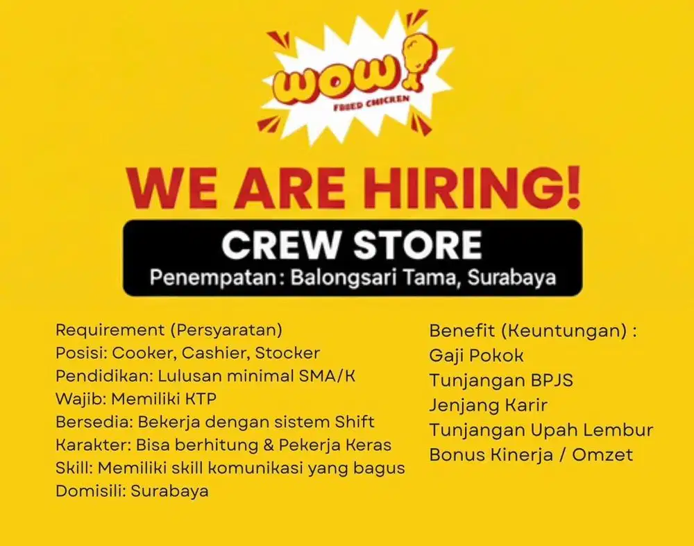 Dicari shift subuh jam 11 mlm - 8 pagi crew store tandes