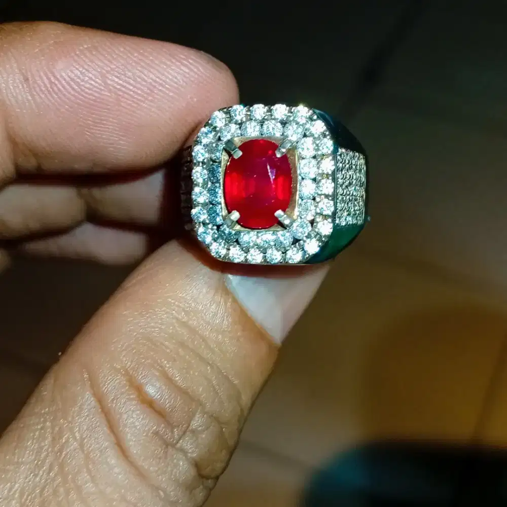 Vivid Red Ruby Africa ring perak microsetting