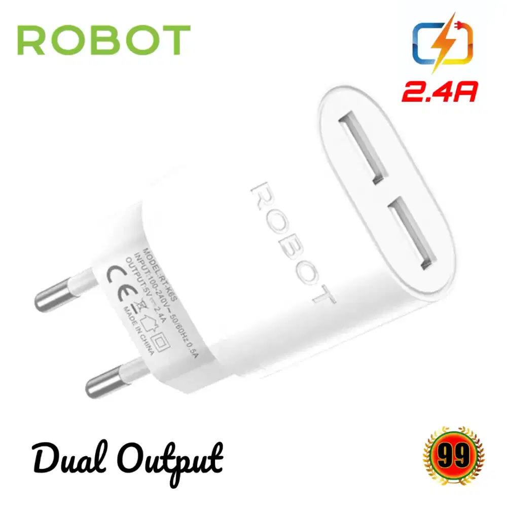 Adaptor Robot Dual Output 2.4A Kepala Cas original