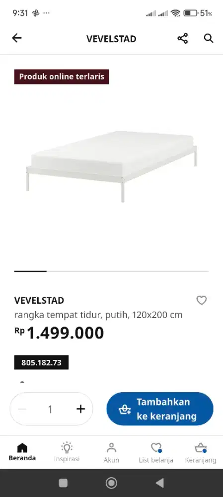 Ranjang ikea 120 x 200 Kondisi ranjang masih kaya baru