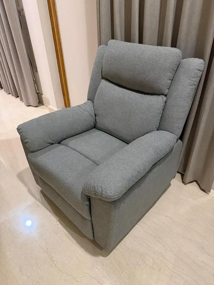 Sofa Recliner Fabric Kain Grey Abu-abu Second