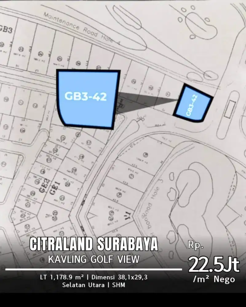 Kavling siap bangun dengan 2 sisi view golf langka jarang ada dijual