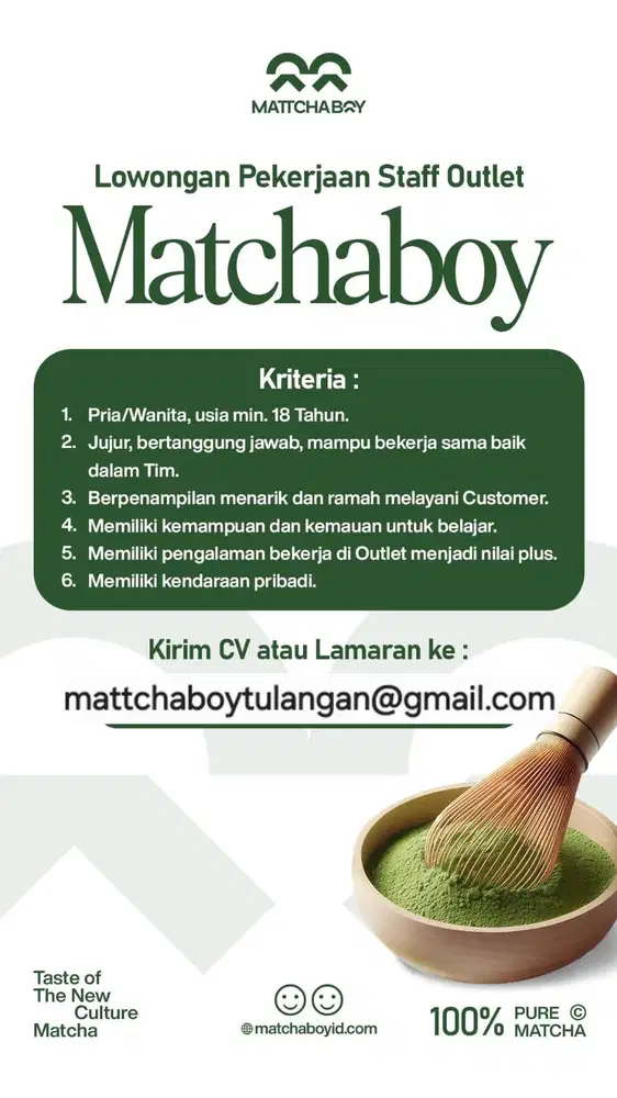 dicari penjaga stand mattchaboy