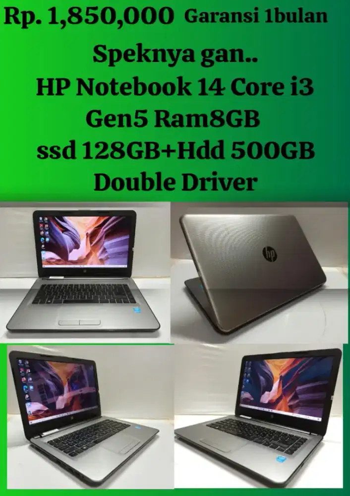 HP Notebook 14 Core i3 Gen5 Ram8GB ssd128GB+hdd500GB